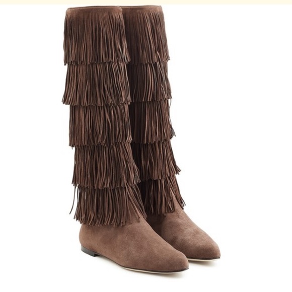 Paul Andrew Fringed Suede Knee High Flat Boots Retail $1595 Size 37 NEW